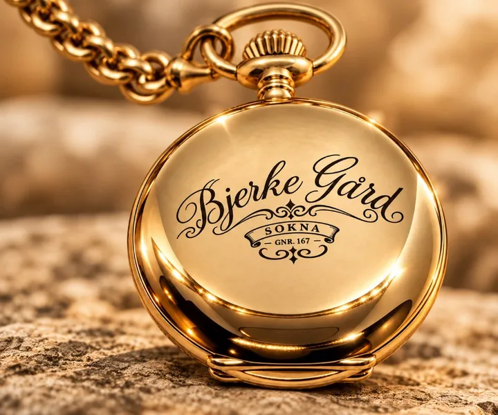 A gold pocket watch, engraved with a family farm name